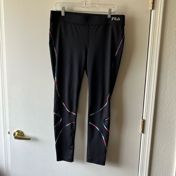 Fila Pants - Fila Sport Running Tights GUC Black /Rainbow Stitch